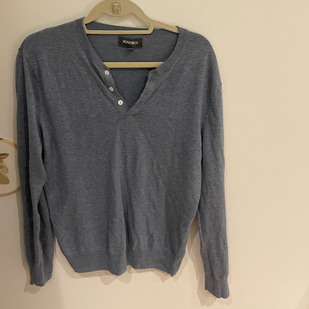 BONOBOS Blue Henley Sweater